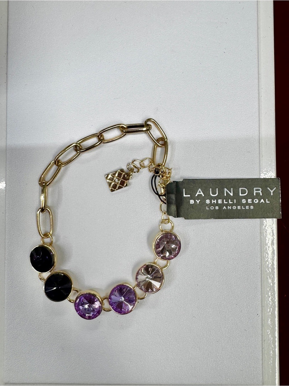 Laundry By Shelli Segal Gold-Tone Link Bracelet with Purple and Black Stones